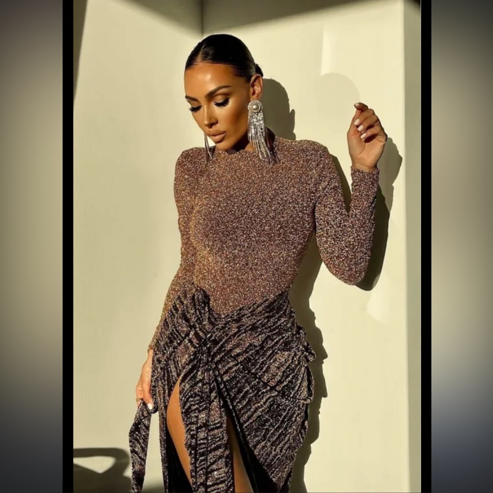 Elegant Metallic Long Sleeve Dress
